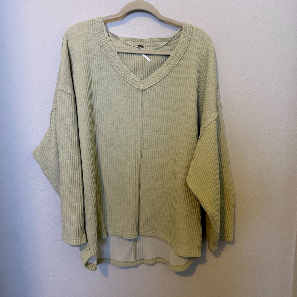 Free People Oversized Ribbed Sweater Green Women’s Size Small Slouchy Pullover